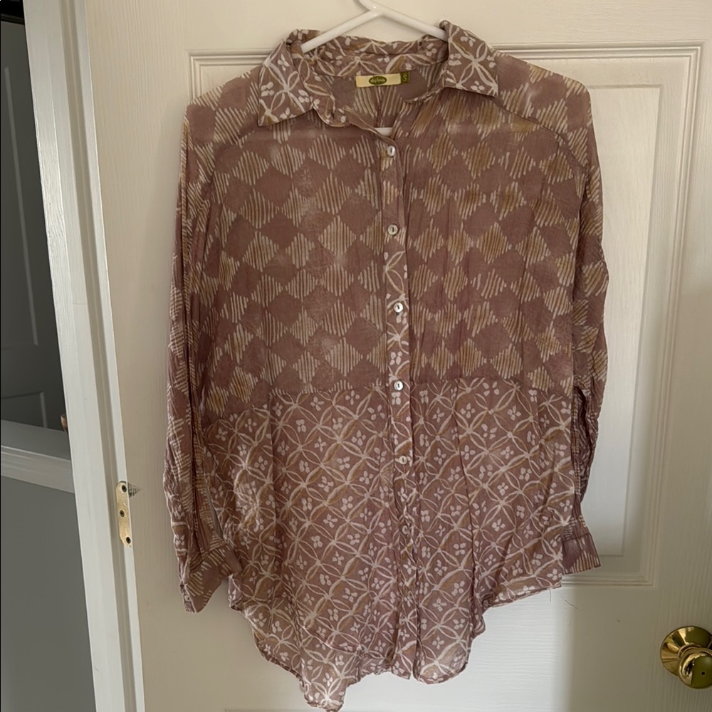 Patterned Button-Up Blouse